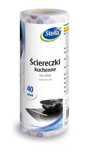 Stella Küchentücher Hochwertiges Wischtuch auf Rolle/ 40 stück/Küchenrolle Waschbar/Sehr Saugfähig/Farbe: Weiß mit Violetten Blüten/in der EU Hergestellt von Stella pack