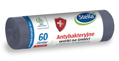 STELLA 038084 Müllbeutel mit Zugband Antibakteriellb | 60 L | 10 Stück |Müllsack Mülltüte Abfallsäcke für Den Hausmüll Büro aus LDPE-Folie Hergestellt/aus Regranulat Farbe: Grau von Stella McCartney