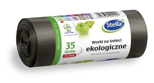 Stella 004157 Müllbeutel Eko 35 L | 15 Stück | Müllsack Mülltüte Abfallsäcke für Den Hausmüll Büro aus dicker LDPE-Regranulatfolie Farbe: Schwarz von Stella