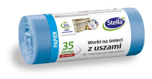 Stella 032211 Müllbeutel mit Henkeln für Zur Trennung von Altpapier Papierabfällen | 35 L | 20 Stück | Müllsack Mülltüte Abfallsäcke für Den Hausmüll Büro aus dicker LDPE-Regranulatfolie Farbe: Blau von Stella pack