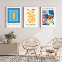 3Er Set Drucke, Matisse Cutout, Blumenmarkt Druck, Color Block Art, Blatt Print Set, Gallery Wall Art Prints-S34 von StellaPosterPrint