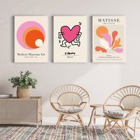 3Er Set Drucke, Matisse Print, Cutout, Keith Haring Love Poster, Color Block Modern Museum Art, Pink-S2 von StellaPosterPrint