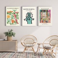 3Er Set Drucke, Matisse Wandkunst, Blumenmarkt Poster, Keith Haring Print, Matisse Poster, Blumenmarkt Druck, Gallery Wall Art Prints-S16 von StellaPosterPrint