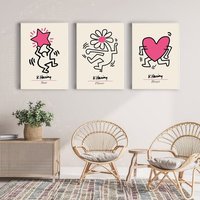 3Er Set Prints , Keith Haring Poster Wall Art Heart Print Gallery Prints-S15 von StellaPosterPrint