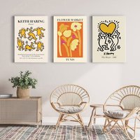 3Er Set Prints , Keith Haring Print Poster Blumenmarkt Wandkunst Gelbe Galerie Drucke-S22 von StellaPosterPrint