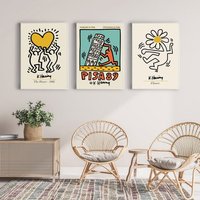 3Er Set Prints , Keith Haring Print Poster Wall Art Heart Gallery Prints-S31 von StellaPosterPrint