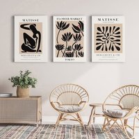 3Er Set Prints , Matisse Print Beige Wall Art Blumenmarkt Poster Gallery Prints-S18 von StellaPosterPrint