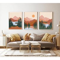 Abstrakte Berge 3Er Set , Mid Century Wandkunst Boho Druck Landschaft Abstrakte Drucke Galerie Drucke-S77 von StellaPosterPrint