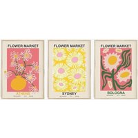 Blumenmarkt Poster Set Von 3 , Blumen Rosa Gelbe Kunst Retro Blume Galerie Wandkunst Drucke-S133 von StellaPosterPrint