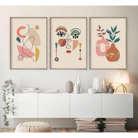 Boho Gallery Wandbild 3Er Set , Abstrakte Wandkunst Gesicht Linie Poster Print Mid Century Wandkunst, Druck, Galerie Drucke-S62 von StellaPosterPrint