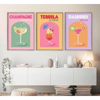 Retro Cocktail Print 3Er Set , Gallery Wandset Trendy Wall Art Bar Tequila Print, Prints-S90 von StellaPosterPrint