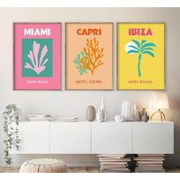Retro Reisedruck 3Er Set , Sommer Reise Wandkunst Bunte Poster Miami Print Ibiza , Capri Print, Gallery Wall Art Prints-S92 von StellaPosterPrint