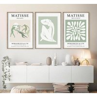 Sage Green Matisse Print 3Er Set, Abstraktes Wandbild, Henri Ausstellungsposter, Cut Out Print, Gallery Wall Art Prints-S48 von StellaPosterPrint