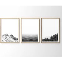 Schwarz-Weiß Natur Druck 3Er Set, Landschaft Wandkunst, Moderner Minimalist Print, Berg Druck, Wald Ozean Print-S136 von StellaPosterPrint