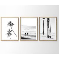 Surf Print 3Er Set , Surfboard Schwarz Weiß Strand Druck Ozean Küsten Druck Wandkunst Galerie Drucke-S113 von StellaPosterPrint