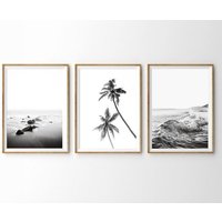 strand Druck 3Er Set, Schwarz-Weiß Wandkunst, Küsten Dekor, Ozean Galerie Wandkunst Drucke-S106 von StellaPosterPrint