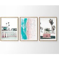 strand Druck 3Er Set , Surf Wall Art Pink Print Surfboard California Küstendruck Gallery Prints-S112 von StellaPosterPrint
