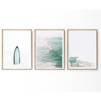 strand Druck 3Er Set , Surf Wandkunst Ozean Costal Print Kalifornien Wellen Galerie Drucke-S111 von StellaPosterPrint