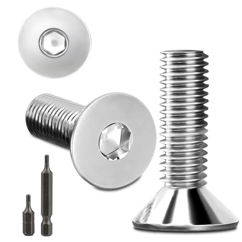 150Stk senkkopfschrauben edelstahl M4X16mm Innensechskant M4 edelstahlschrauben Senkkopf Schrauben Steckdose Gewindeschrauben Senkschraube DIN 7991/ISO 10642 mit 2 Stk Sechskant Schrauberkopf (Silber) von Stellarill