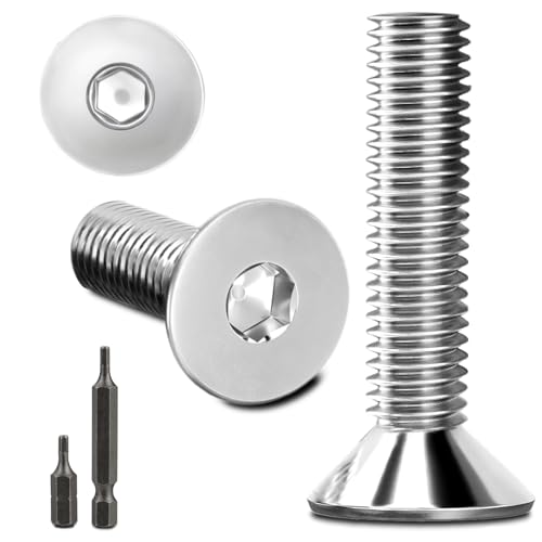 150Stk senkkopfschrauben edelstahl M4X20mm Innensechskant M4 edelstahlschrauben Senkkopf Schrauben Steckdose Gewindeschrauben Senkschraube DIN 7991/ISO 10642 mit 2 Stk Sechskant Schrauberkopf (Silber) von Stellarill