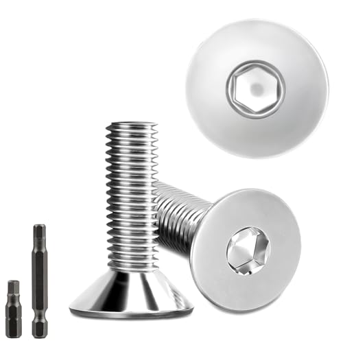 20 Stk senkkopfschrauben edelstahl M8x25mm Innensechskant M8 edelstahlschrauben Senkkopf Schrauben Steckdose Gewindeschrauben Senkschraube mit 2 Stk Sechskant Schrauberkopf DIN 7991/ISO 10642(Silber) von Stellarill