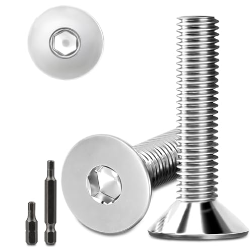 30 Stk senkkopfschrauben edelstahl M6x30mm Innensechskant M6 edelstahlschrauben Senkkopf Schrauben Steckdose Gewindeschrauben Senkschraube mit 2 Stk Sechskant Schrauberkopf DIN 7991/ISO 10642(Silber) von Stellarill