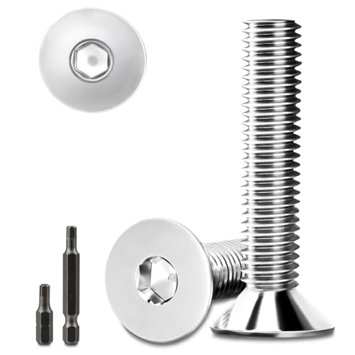 40 Stk senkkopfschrauben edelstahl M6x25mm Innensechskant M6 edelstahlschrauben Senkkopf Schrauben Steckdose Gewindeschrauben Senkschraube mit 2 Stk Sechskant Schrauberkopf DIN 7991/ISO 10642(Silber) von Stellarill