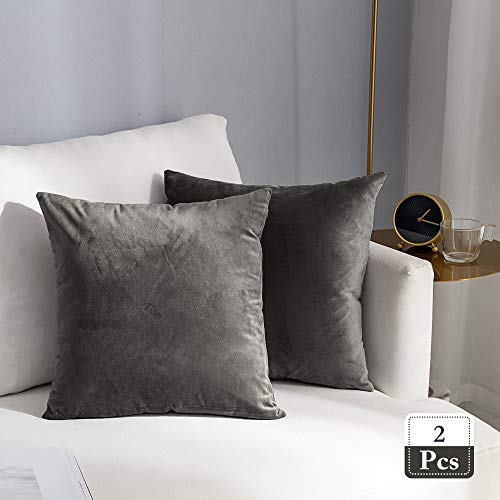 Stellhome 2 Stück Samt Kissenbezüge Quadratisch Große Dekorative Kissenbezüge für Bett Couch Sofa Bank 65 x 65 cm Dunkelgrau von Stellhome