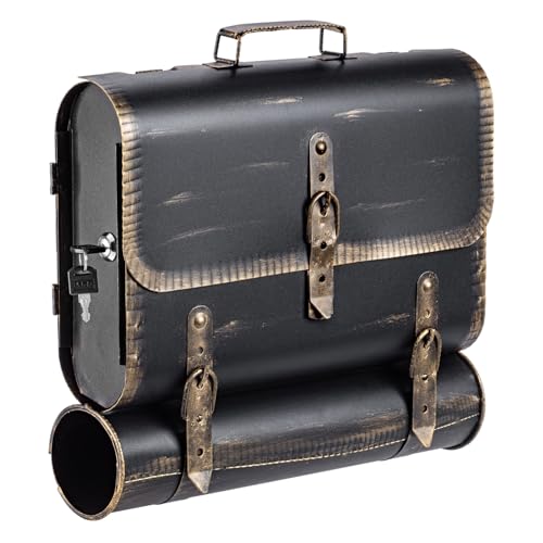 BRIEFKASTEN Handarbeit Antik Kupfer - Silber - Bronze - Gold Look Tasche Ranzen Zeitungsrolle Farbe: Schwarz-Bronze | Entnahme: Links von Stelling