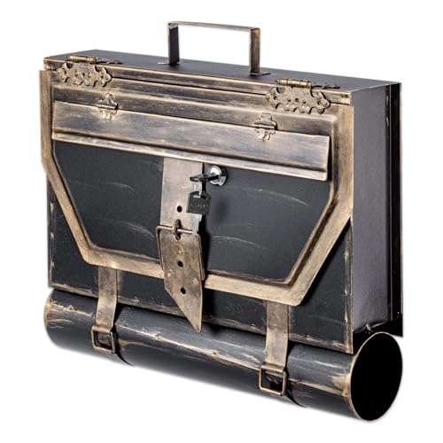 Stelling® Briefkasten Aktentasche Unikat Kupfer - Silber - Gold Messing Bronze Antik Look Design Zeitungsrolle Farbe: Schwarz-Gold von Stelling