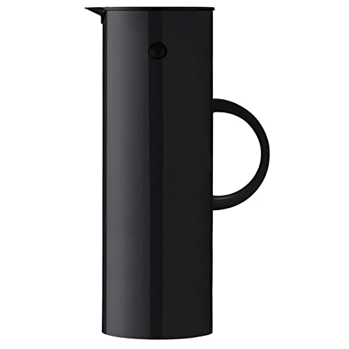 Stelton Isolierkanne EM77 - Doppelwandige Isolierkanne für heiße/kalte Getränke - Tee- & Kaffeekanne mit Glaseinsatz, Magnetverschluss, Schraubdeckel, Vintage-Design - 1 Liter, Schwarz von Stelton