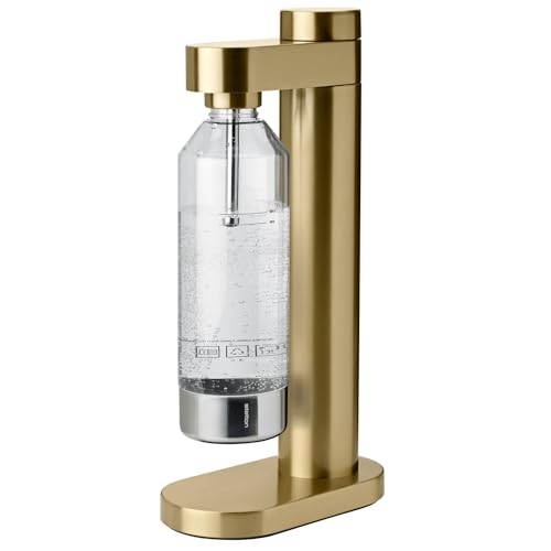 Stelton Brus Wassersprudler mit flasche, Premium Carbonator für Wasser mit CO2 - Einstellbare Sprudelstärke - Skandinavischem Design, Brushed Brass von Stelton