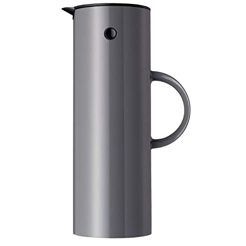 Stelton Isolierkanne EM77 - Doppelwandige Isolierkanne für heiße/kalte Getränke - Tee- & Kaffeekanne mit Glaseinsatz, Magnetverschluss, Schraubdeckel, Vintage-Design - 1 Liter, Granitgrau von Stelton