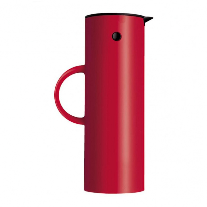 Stelton - EM77 Isolierkanne 1L - rot/glänzend/H x Ø 17x10,5cm/FDA-Zulassung/BPA- und Phthalatfrei/Kippverschluss/Glaseinsatz von Stelton