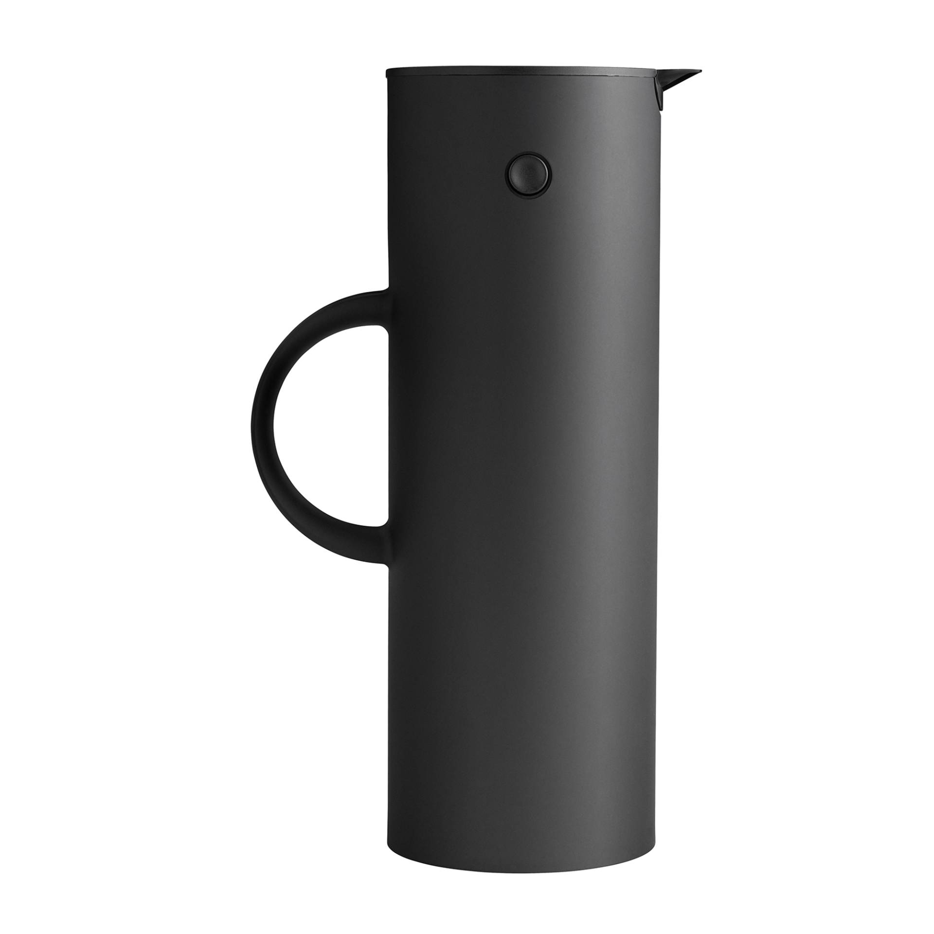 Stelton - EM77 Isolierkanne 1L - soft schwarz/matt/BxH 17x30cm/Ø 10,5cm/FDA-Zulassung/Kippverschluss/Glaseinsatz von Stelton