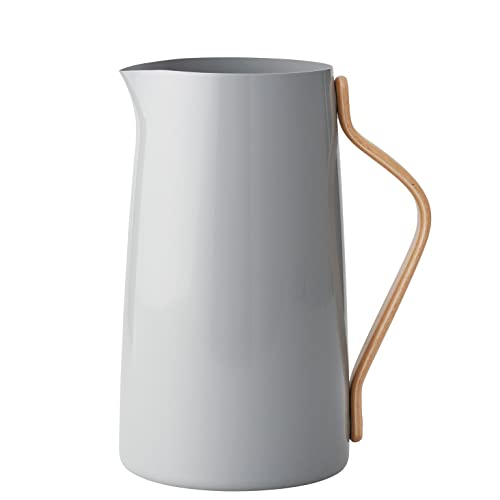 Stelton Emma Servierkanne - Wasserkanne, Edelstahl mit Beschichtetem Buchenholzgriff - Klassisches Dänisches Design - 2 Liter, Grau von Stelton