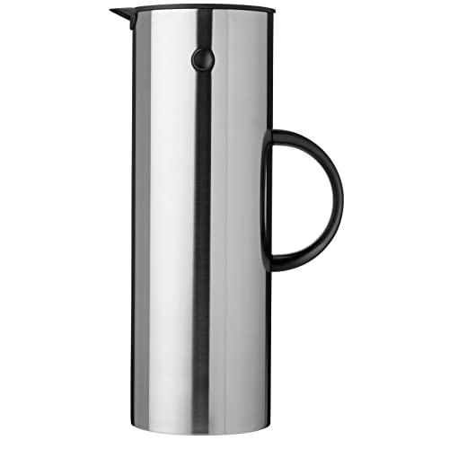 Stelton Isolierkanne EM77 - Doppelwandige Isolierkanne für heiße/kalte Getränke - Tee- & Kaffeekanne mit Glaseinsatz, Magnetverschluss, Schraubdeckel, Vintage-Design - 1 Liter, Stahl von Stelton