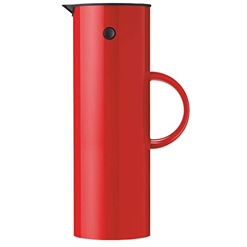 Stelton Isolierkanne EM77 - Doppelwandige Isolierkanne für heiße/kalte Getränke - Tee- & Kaffeekanne mit Glaseinsatz, Magnetverschluss, Schraubdeckel, Vintage-Design - 1 Liter, Rot von Stelton