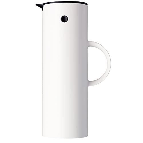 Stelton Isolierkanne EM77 - Doppelwandige Isolierkanne für heiße/kalte Getränke - Tee- & Kaffeekanne mit Glaseinsatz, Magnetverschluss, Schraubdeckel, Vintage-Design - 1 Liter, Weiß von Stelton