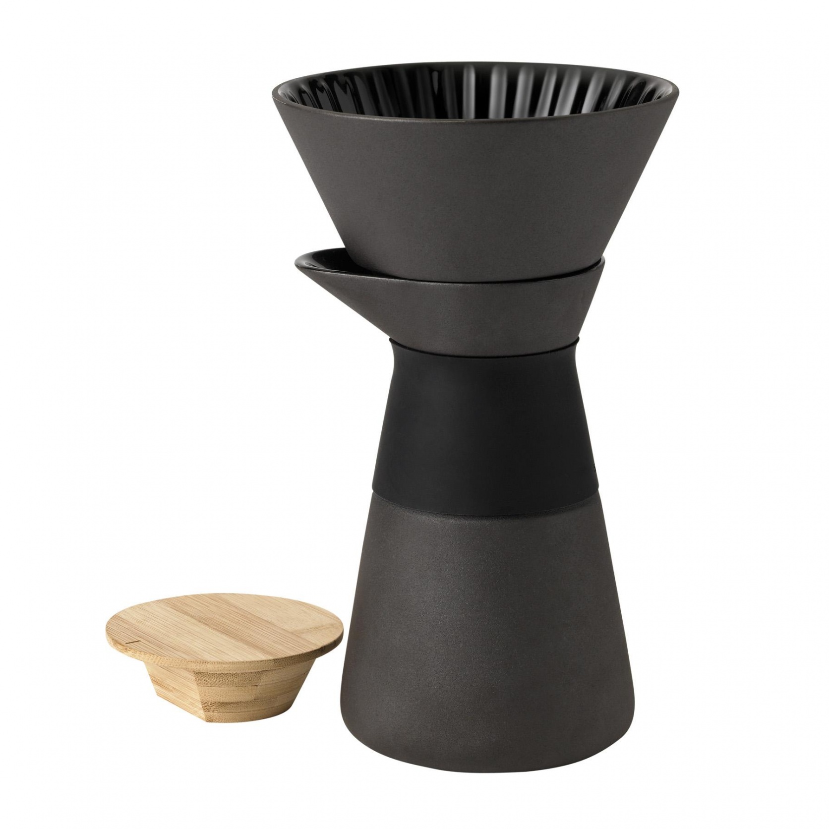 Stelton - Theo Kaffeefilterkanne - schwarz/Deckel aus Bambus/H 23,5cm/Ø 14cm/0,6L/Griff aus Silikon von Stelton