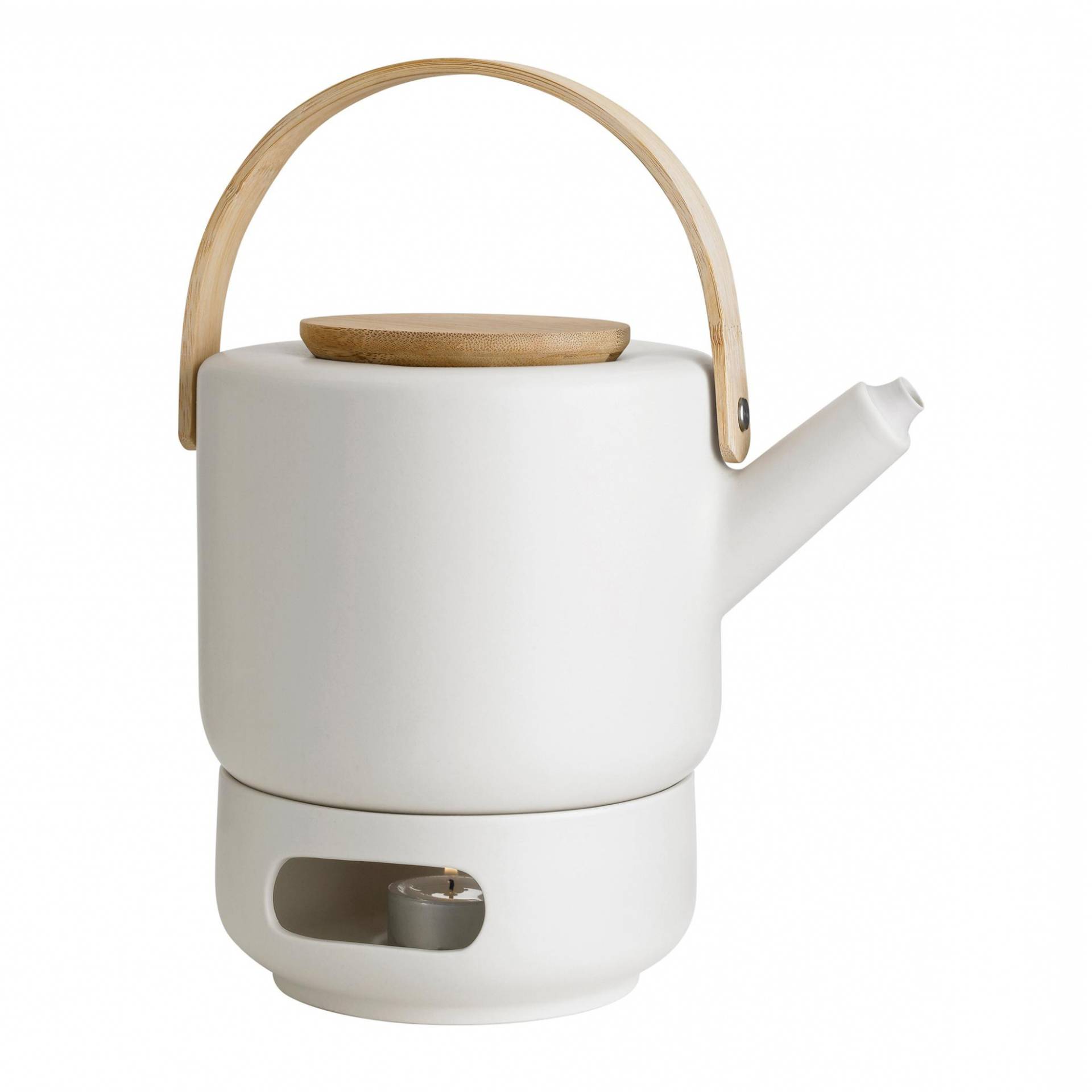 Stelton - Theo Teekanne und Stövchen Set - sand/Deckel und Griff aus Bambus/Teekanne 1,25L HxØ 16x22cm/Stövchen HxØ 7x15cm von Stelton