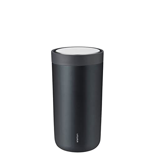 Stelton To-Go Click - Thermobecher, doppelwandige Isolierflasche - Rostfreier, auslaufsicherer Kaffeebecher/Teebecher mit Smart-Click-Deckel - Heiße & kalte Getränke - 0,2 Liter, Granit-Grau Metallic von Stelton