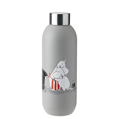 Stelton Thermosflasche Keep Cool - Thermo-Trinkflasche - Doppelwandige Isolierkanne - Moderner Design-Thermobecher für Wasser, heiße & kalte Getränke, Kaffee, Tee - 0,75 Liter, Hellgrau/Moomin von Stelton