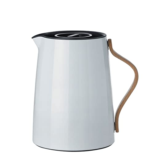 Stelton Tee-Isolierkanne Emma | Isolierte Kunststoff-Teekanne mit Deckel & Edelstahl-Thermoeinsatz - Modernes Design, cleverer, integrierter Infusionsfilter & Buchenholzgriff - 1 Liter, Blau von Stelton