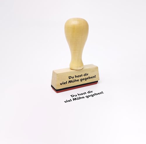 Stemplino® Textstempel - Lehrerstempel - Du hast dir viel Mühe gegeben! - 50mm x 15mm - Holzstempel mit Text für Lehrer zum Korrigieren von Tests, Stempel für Lob für Pädagogen Schule von Stemplino