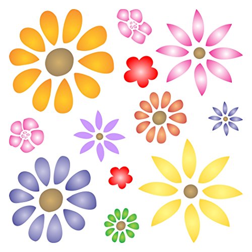 Flower Power Schablone – 21,5 x 21,5 cm (L) – wiederverwendbare Gänseblümchen-Wandschablone von Stencil Company
