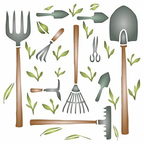 Gartengeräte Schablone, 25,4 x 25,4 cm (L) – Hackenrechen Kelle Spaten Gabel Gartenwerkzeug Schablonen zum Malen Vorlage von Stencil Company