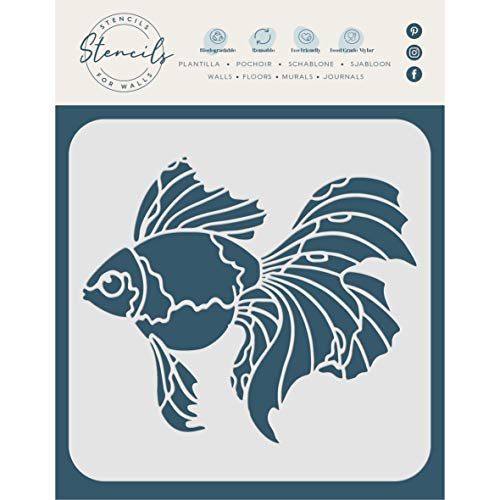 Goldfisch-Schablone, 16,5 x 11,4 cm (L) – 2-lagige Süßwasser-Teich-Aquarium-Schablonen zum Malen von Vorlagen von Stencil Company