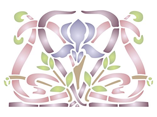 Iris Schablone – 33 x 21,5 cm (L) – Wiederverwendbare Art Nouveau Vintage Blumen Bordüre Wand Schablone Schablone Schablone von Stencil Company