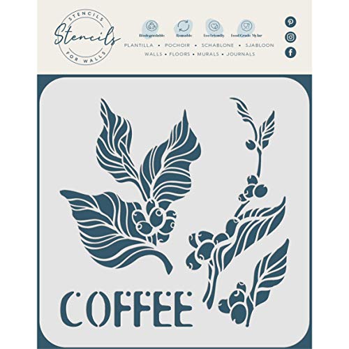 Kaffee-Schablone, 25,4 x 25,4 cm (M) – Kaffeebohnen-Pflanze, Wortkunst-Schablonen zum Malen, Schablone von Stencil Company